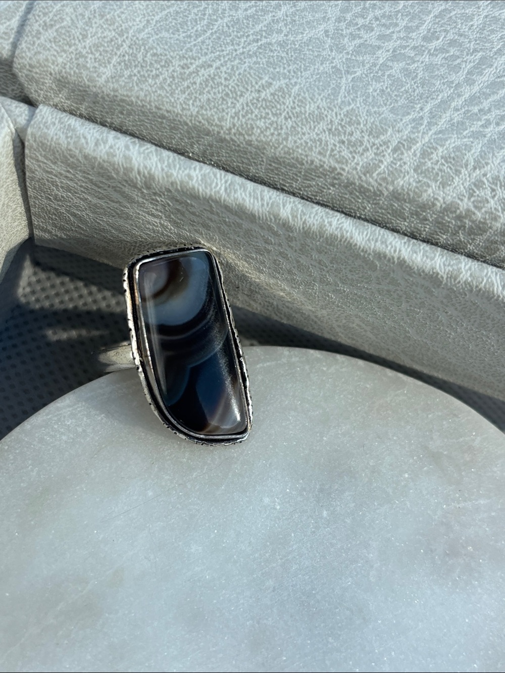 Silver Tone Stone Ring with Rectangular Accent